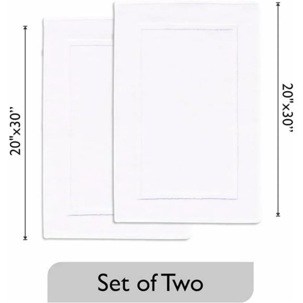 White Cotton Bath Mat Set of 2 20x30 Soft Absorbent Quick Dry Washable Bathroom